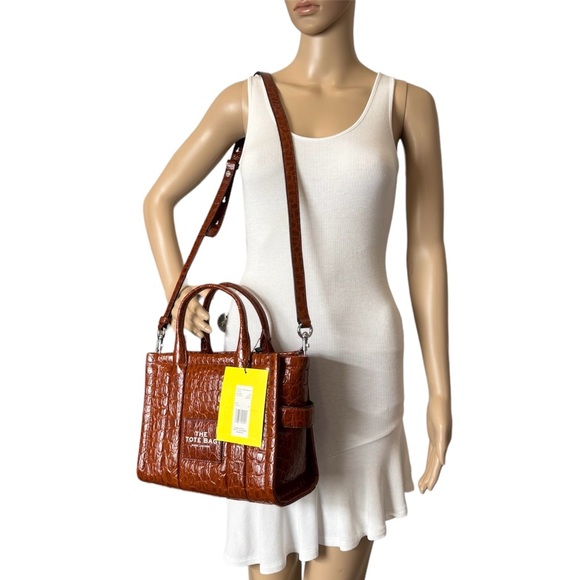 Marc Jacobs New The Small Tote Spice Brown Croc Embossed Leather With Strap - Picture 3 of 12